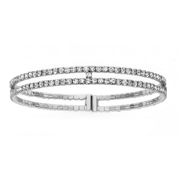X & O Rhodium Plated Crystal Two-Row Gap Bangle