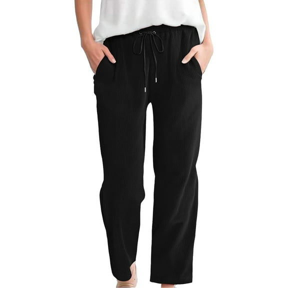 IDALL Lounge Pants Women Joggers for Women Womens Daily Elastic Waist Straight Solid Color Casual Pants Loose Long Corduroy Trousers Sweatpants Women Womens Pants Black L