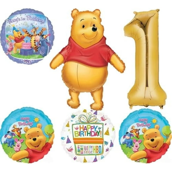 Winnie the Pooh 1st Birthday Party Supplies Foil Balloon Bouquet Decorations
