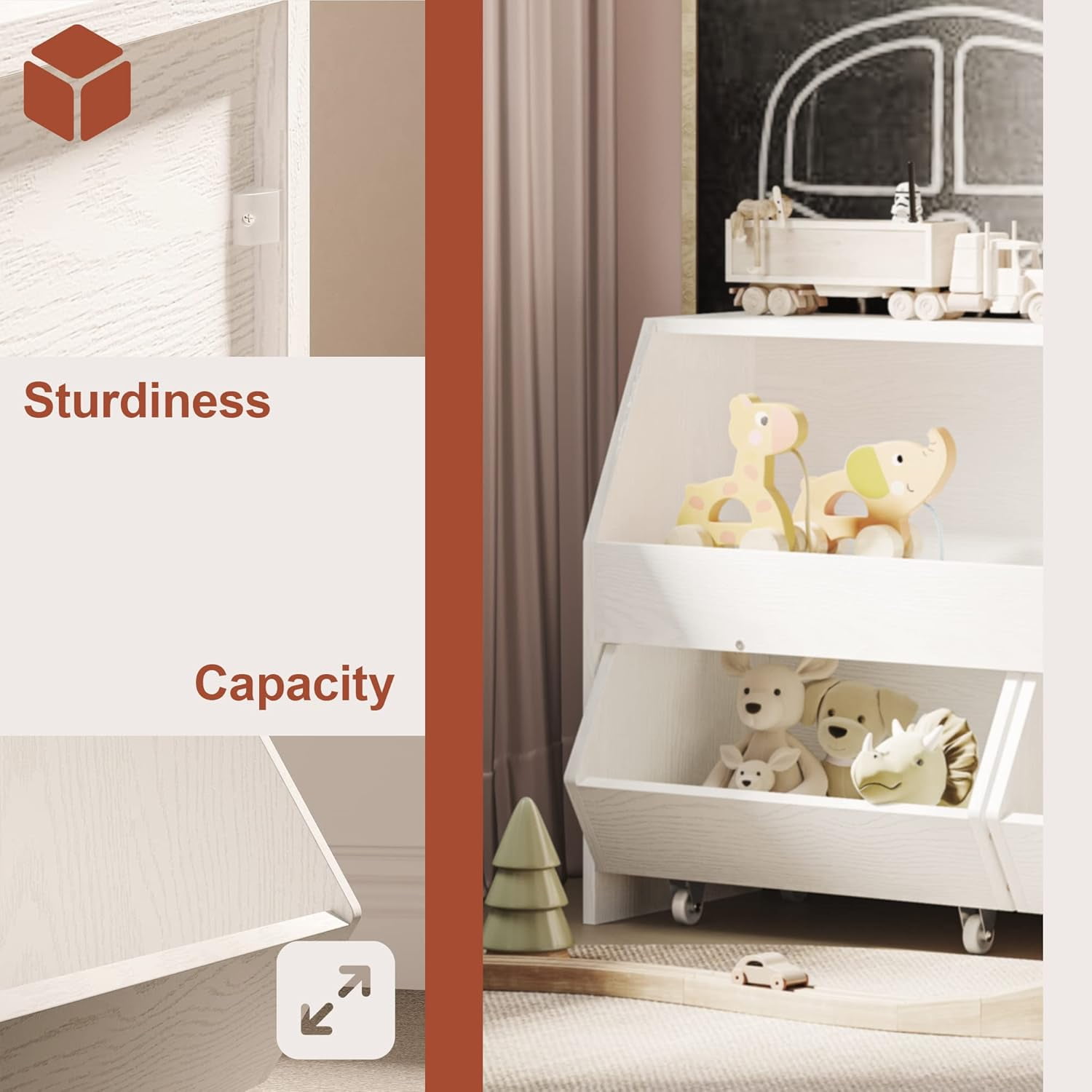 Toy Storage Organizer, Kids Bookcase and Storage Bin, Children Toddler Storage Carbinet with Moveable Drawers for Playroom, Bedroom, Nursery