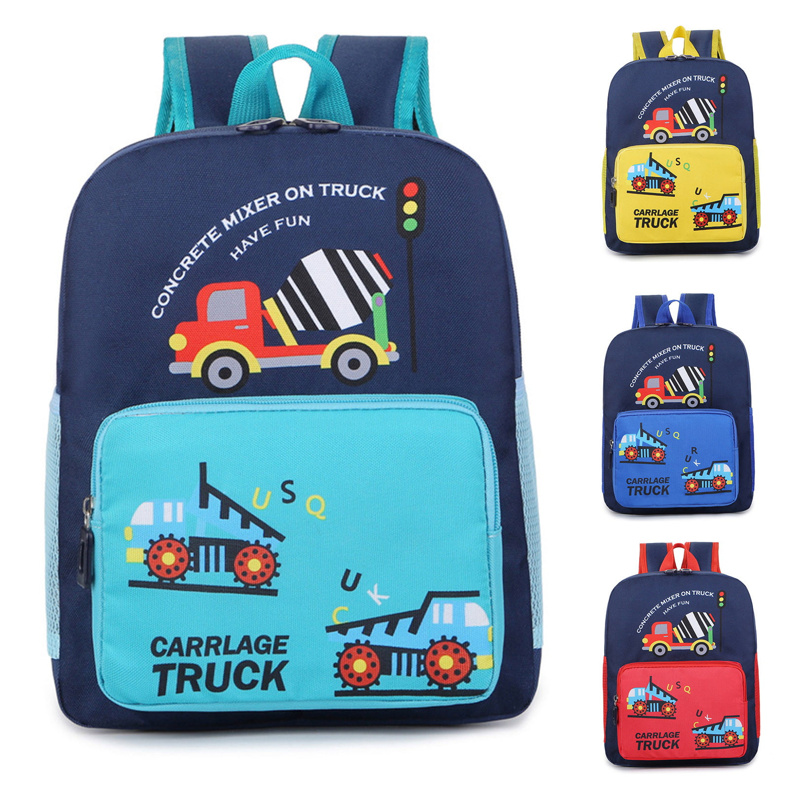 Rockin Wild Digger Truck Personalised Customised Kids Toddlers Nursery School Bag Backpack Blue
