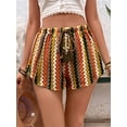 thumbnail image 4 of Womens Striped Hollow Out Loose Fit Tie Front Mesh Beach Shorts Casual Vacation Bottoms Orange M, 4 of 5