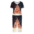 thumbnail image 5 of Mgmyaa Womens Christmas Print Pajamas Set V-Neck Short Sleeve Top Elastic Waist Cropped Pants 2 Piece Sleepwear Home Clothes, 5 of 5