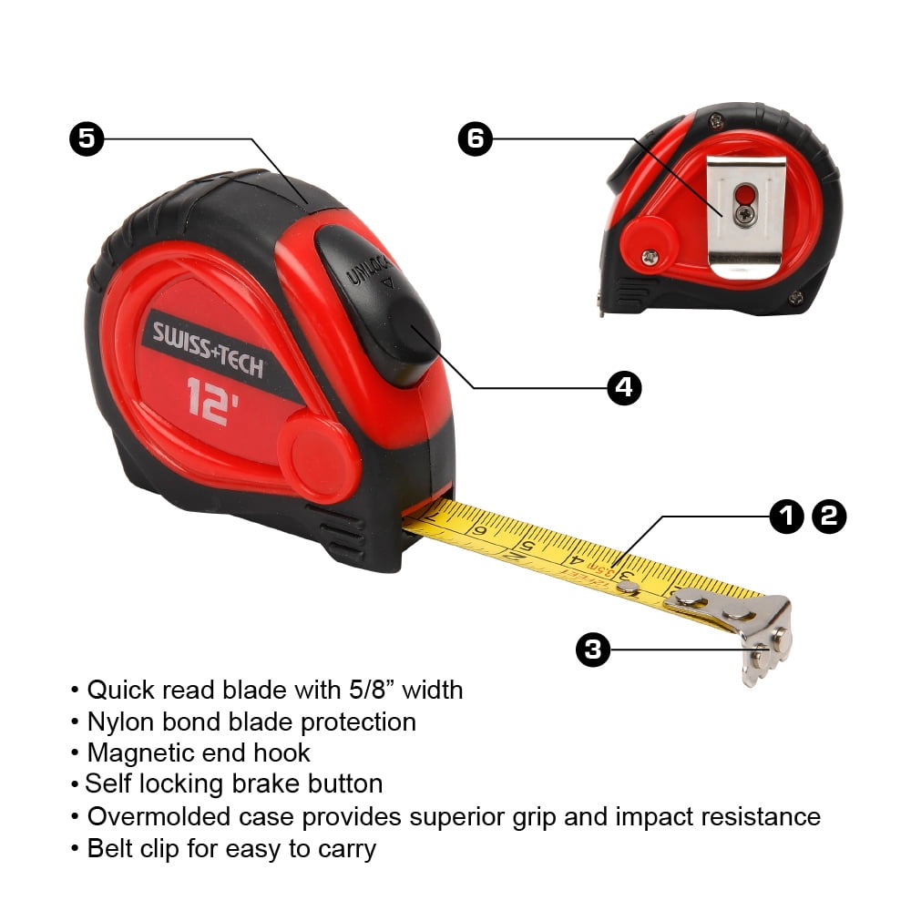 Swiss Tech 12FT/3.5M Tape Measure,Self Locking