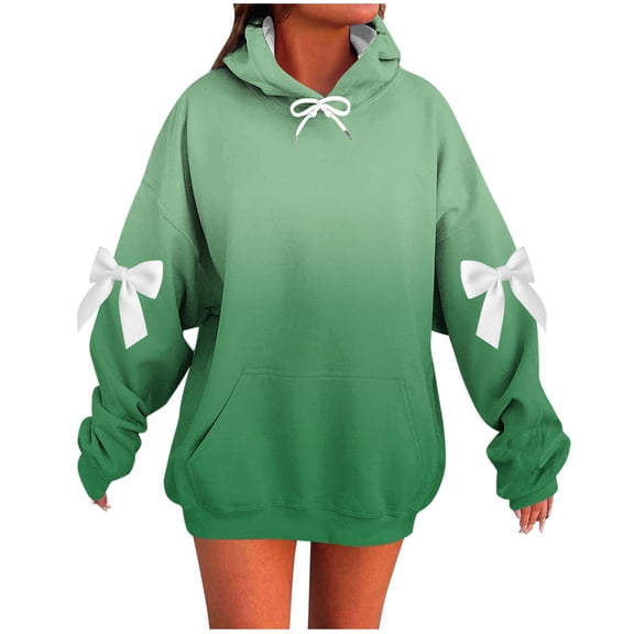 Riecok Hoodies for Women Long Sleeve Hooded Sweatshirts Bow Drop Shoulder Drawstring Pullover Tops Trendy Fall Clothes