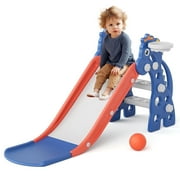 KORIMEFA Kids Slide for Toddlers Age 1-3, Toddler Slide Climber Set for Indoor Outdoor, Baby Climber Toy Freestanding Slide with Basketball Hoop & Ball,Blue