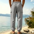 thumbnail image 5 of Homeyce Men's Linen Pants Elastic Drawstring Waist Wide Leg Pants with Pockets Linen Cotton Trousers Breathable Casual Summer Beach Lightweight Trousers,Gray L, 5 of 5