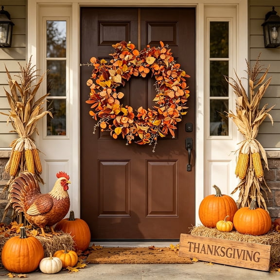 Front Door Fall Wreath With Artificial Leaves For Indoor Outdoor Party Home Garden Wall Decor Yellow