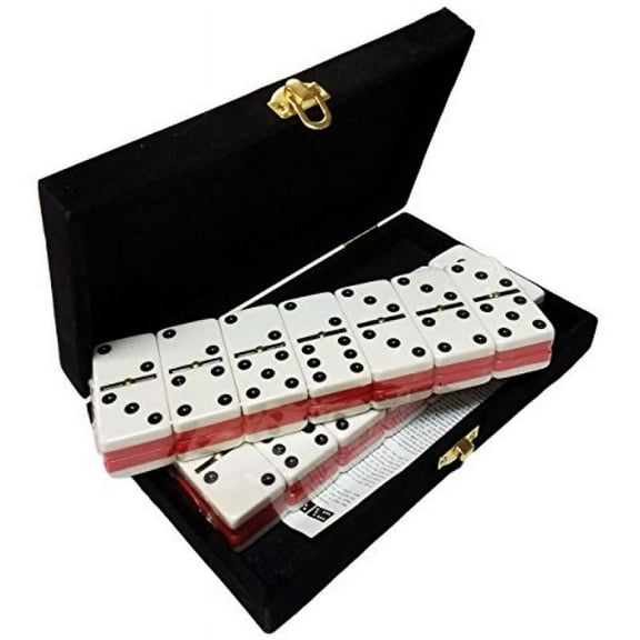 Marion & Co. Domino Double Six Red & White Two Tone Jumbo Tournament Domino with Spinners in Elegant Velvet Case