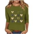 thumbnail image 2 of Jinhomg Womens Casual 3/4 Sleeve Pullovers Cute Heart Printed Crew Neck Tees Lightweight Comfy Tunic Tops Fall Lightweight Dressy Going Out Wear Army Green S, 2 of 4