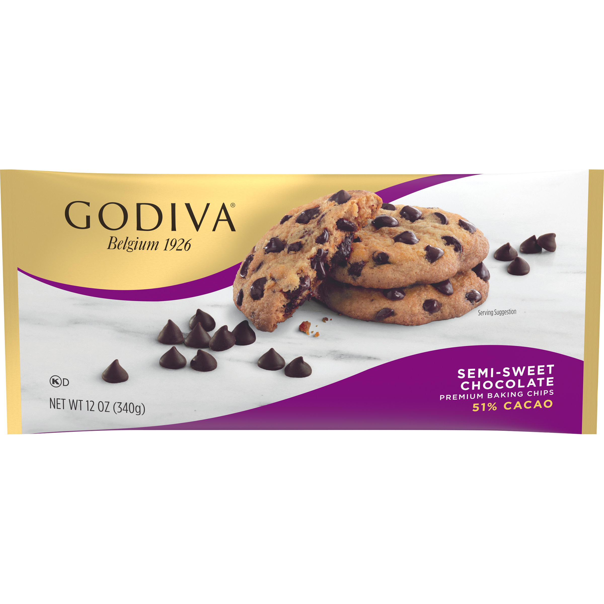 Godiva SemiSweet Chocolate Premium Baking Chips with 51 Cacao, 12 oz