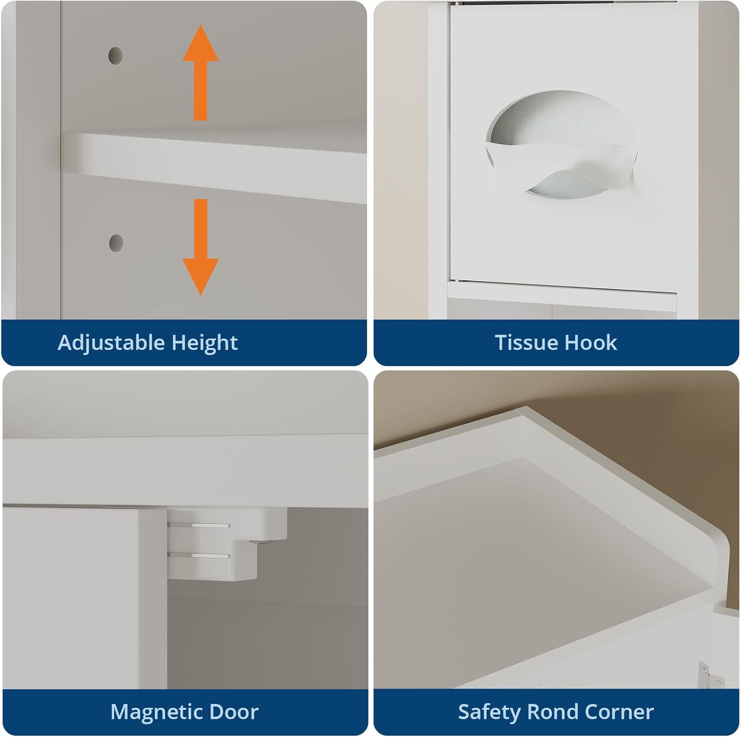 Twister.CK Over The Toilet Storage Cabinet with Toilet Paper Holder Double Door Bathroom Organizer Shelf with Adjustable Shelves, White
