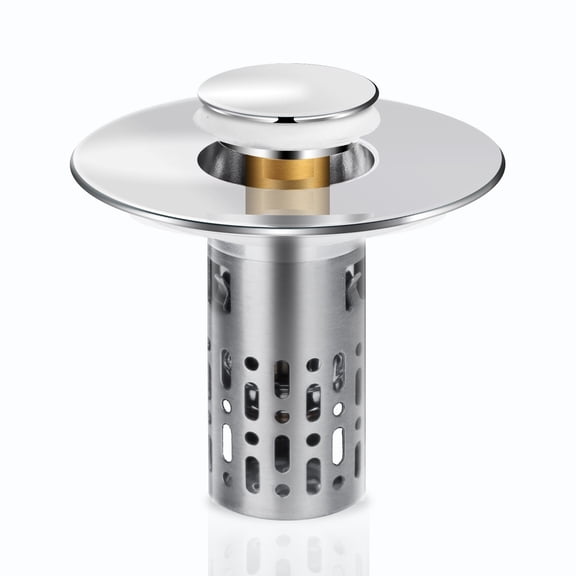 Bathroom Sink Drain Strainer Stainless Steel, Pop up Bathroom Sink Stopper with Removable Basket Hair Catcher, Sink Plug for 1.1 to 2.36 inch Drain Hole