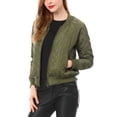 thumbnail image 5 of INSPIRE CHIC Women's Stand Collar Zip Up Raglan Sleeves Bomber Quilted Jacket XS Green, 5 of 7