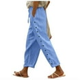 thumbnail image 1 of WEIYLL Womens Pants Solid Color Elastic Waist Loose Side Button Decoration Versatile Ankle-Lengh Blue Pant size M, 1 of 8