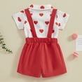 thumbnail image 3 of Bagilaanoe 2Pcs Newborn Valentine's Day Outfits Baby Boys Overalls Shorts Set Heart Short Sleeve Shirt Tops with Bow Tie + Suspender Short Pants 3M 6MM Infant Summer Gentleman Formal Clothes, 3 of 7