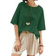 thumbnail image 4 of Karight Linen Tops for Women 3/4 Sleeve Crew Neck Cotton Shirts Casual Jacquard Boho Blouse, 4 of 9