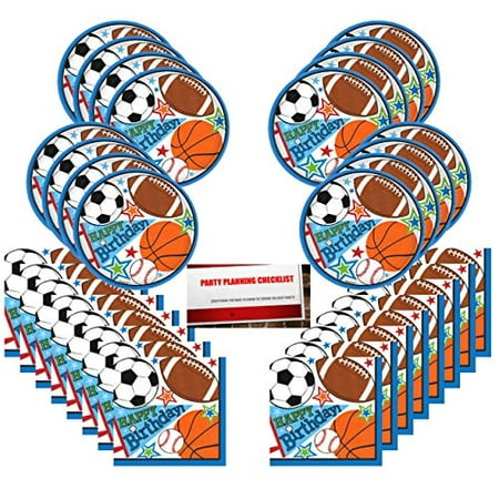Party Baseball - Sports Party Basketball Baseball Football Soccer Supplies Bundle Pack for 16 Guests (Plus Party Planning Checklist by Mikes Super Store)