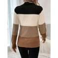 thumbnail image 4 of Women'S Color Block Sweaters Long Sleeve Mock Neck Tops Loose Knitted Pullover Sweater Caramel Color S, 4 of 5