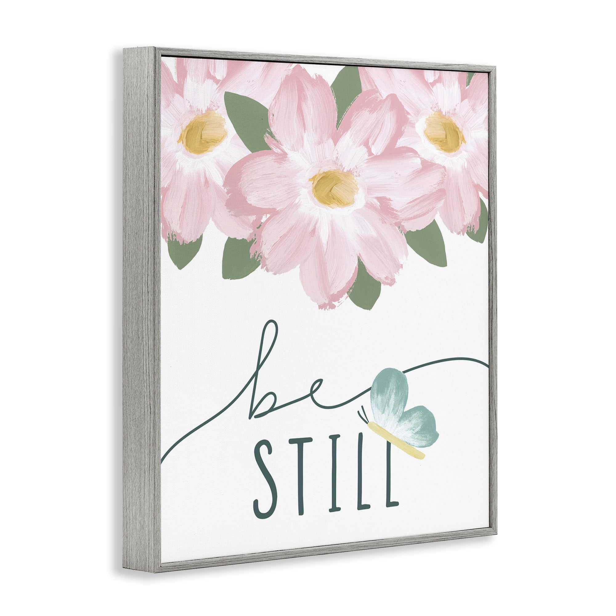 Stupell Industries Be Still with Florals Religious Painting Gray Framed Art Print Wall Art, 11 x 14