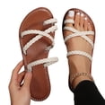 thumbnail image 4 of Sandals For Women Casual Indoor And Outdoor Versatile Plus Size Solid Color Pearl Round Toe Open Toe Flat Weave Womens Sandals for Summer, 4 of 7