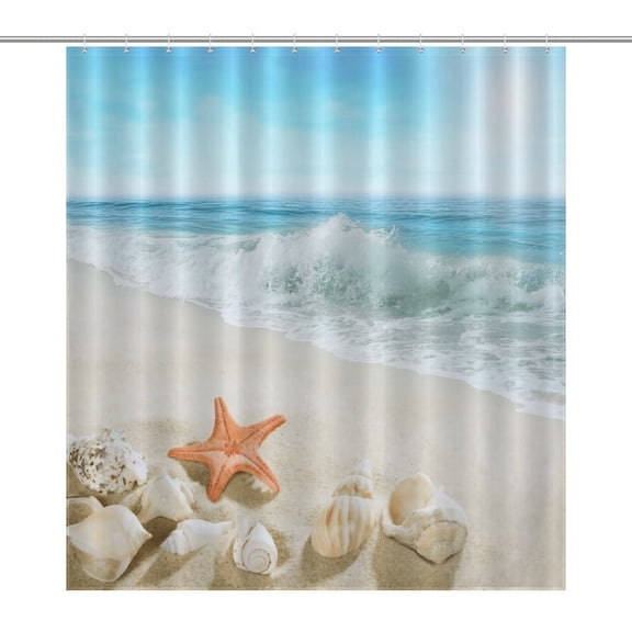Ocean Beach Shower Curtain Ornament Bathroom Curtains with Fabric Bathroom Decor