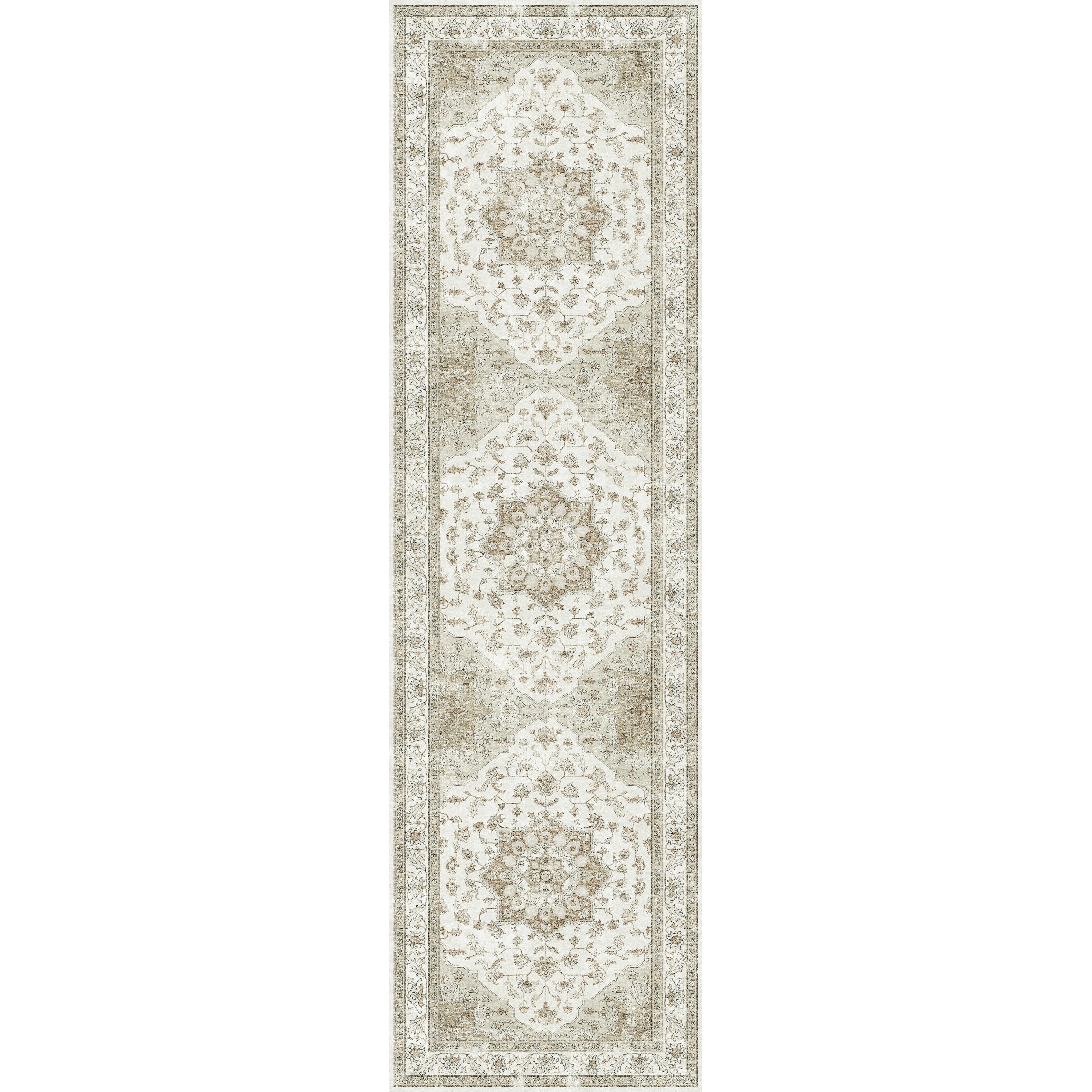 WIPONKEN 2x8 Runner Rugs for Living Room Bedroom Dining Room Office Farmhouse, Machine Washable Non Slip Vintage Persia Rug Beige