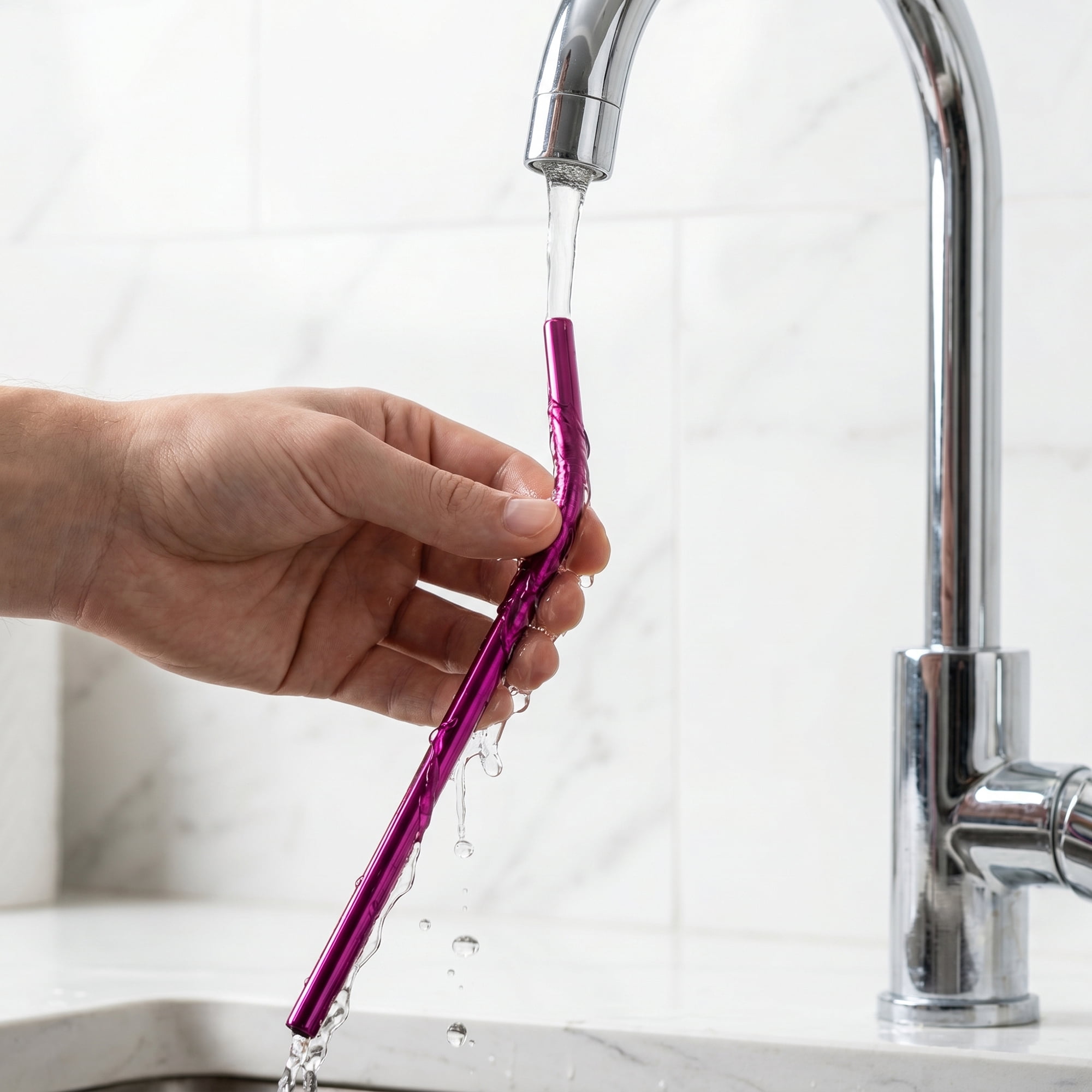 Unique Bargains 10Pcs Reusable Stainless Steel Dishwasher Safe Straws Purple