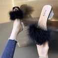 thumbnail image 3 of Zapatillas de moda con punta abierta para mujer, piel de zorro de felpa gruesa con chanclas, zapatos de tacón simples con punta cuadrada para banquete en casa Sexy, novedad de verano, 3 of 5