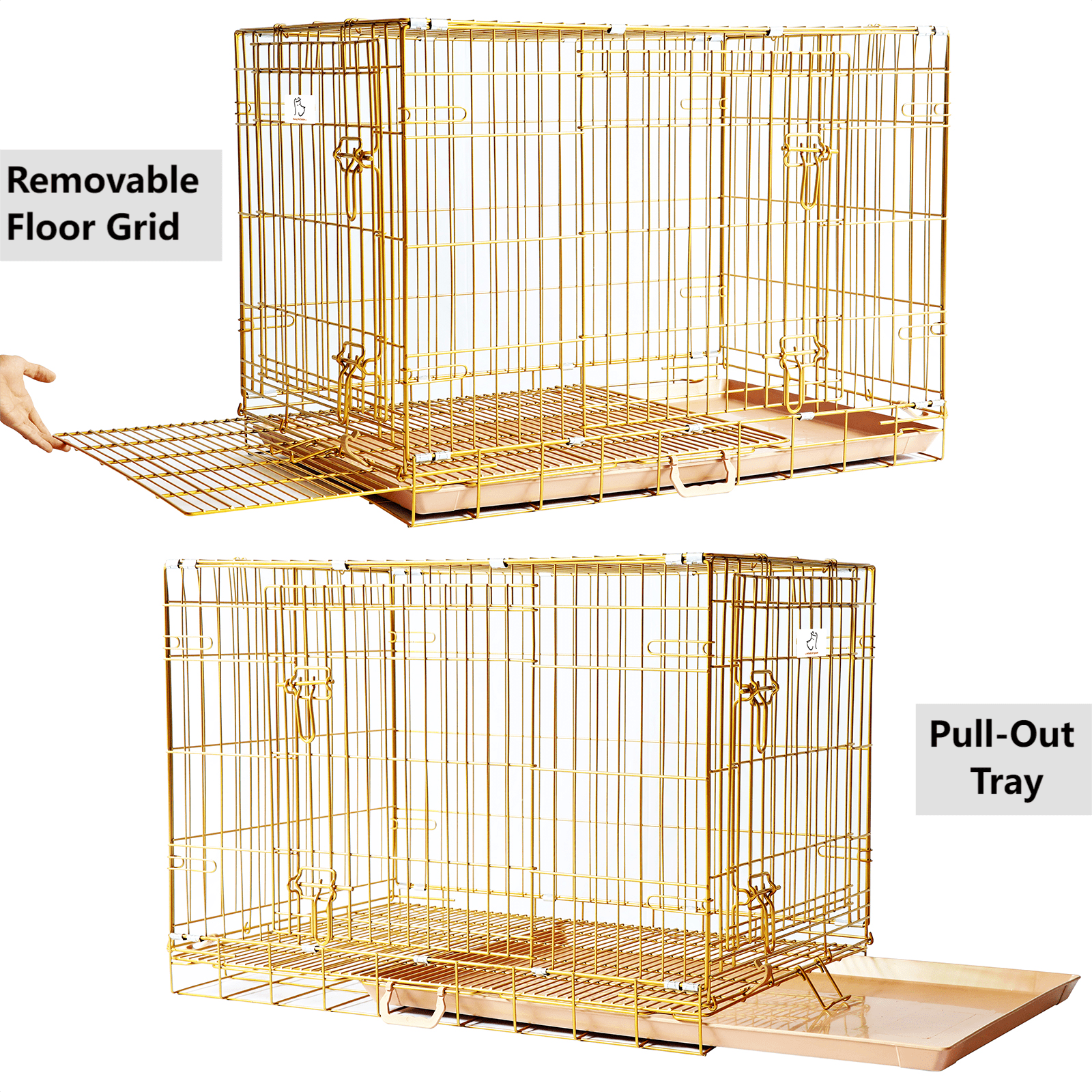 Homey Pet Medium Dog Crate, Collapsible Metal Wire Dog Cage Indoor, 36 Inch Inside Dog Kennel Nano-Coated Copper Gold Crates with Pull-Out Floor Grid Tray, Double Doors Dual Locks, Portable Handle