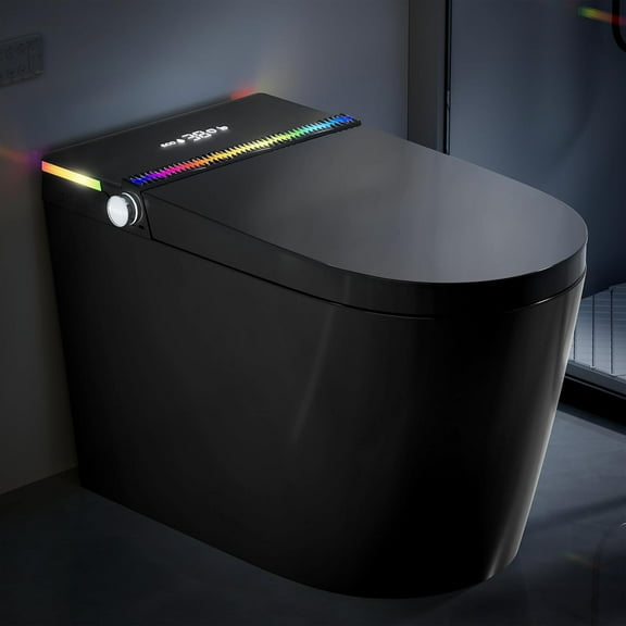 WinZo Smart toilet with bidet built in,Tankless Toilet Auto Open/Close Lid with Dryer, ADA Comfort Height Heat Seat, Instant Warm Water, Power Outage and Flush,Foot Sensor, LED Display, 1.28GPF Black