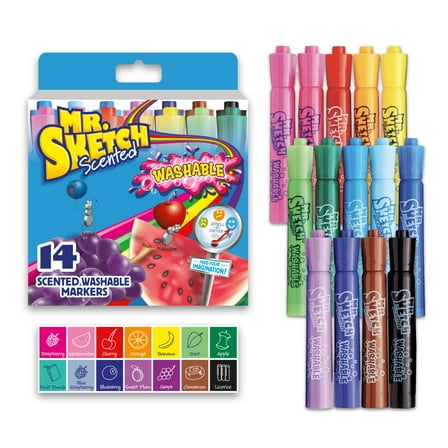 Mr. Sketch Scented Washable Markers, Chisel Tip, Assorted Colors, 14 Count