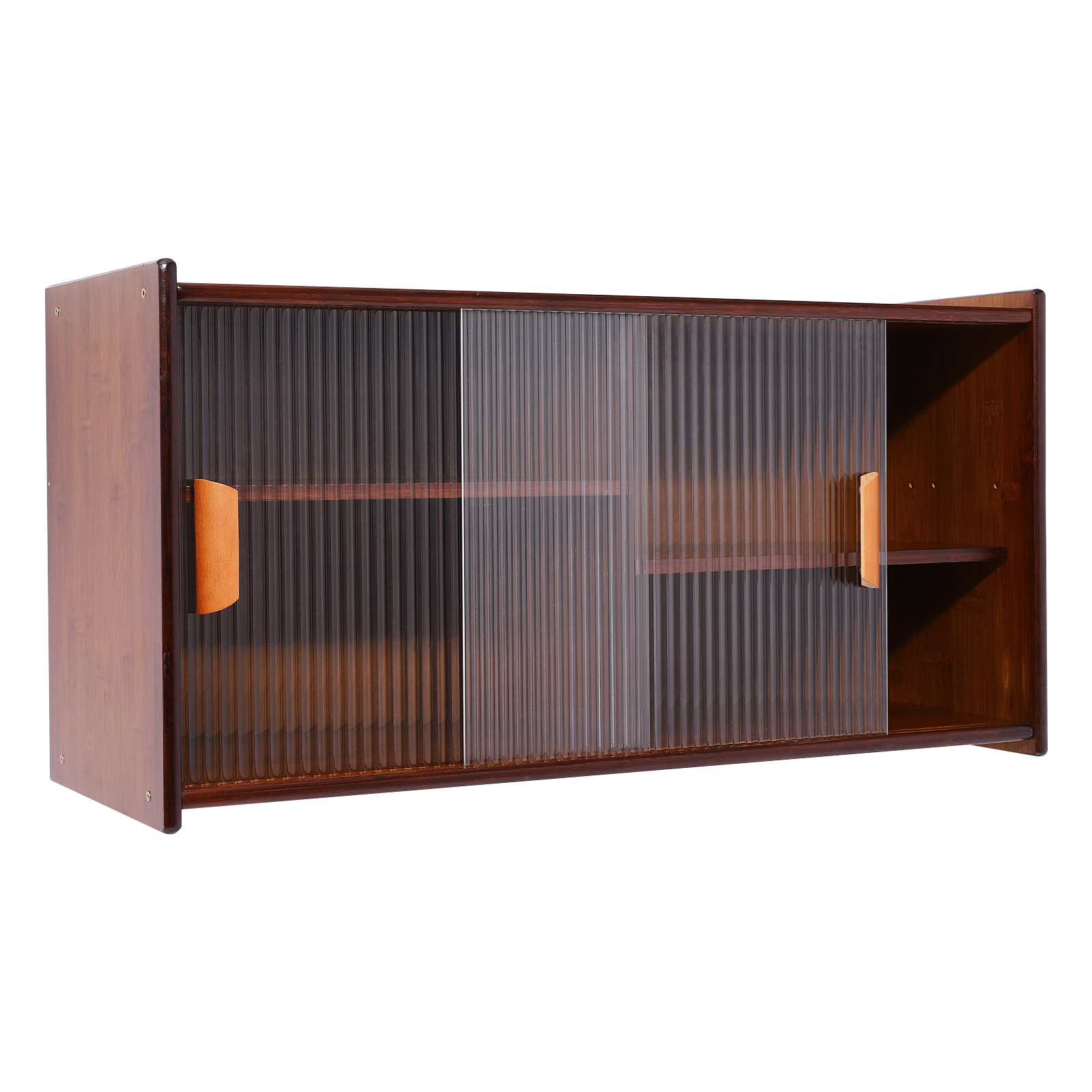 Kitchen Pantry Cabinet, Wall Mounted Bamboo Pantry Sideboard Wood Small 2-Tier Countertop Storage Cabinet with Sliding Glass Door Food & Utensils Cupboard for Dining Room, Home