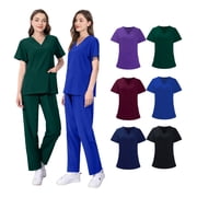 Women Medical Scrubs Set Nurse Work Uniform Nursing Scrub Top and Pants with Pockets