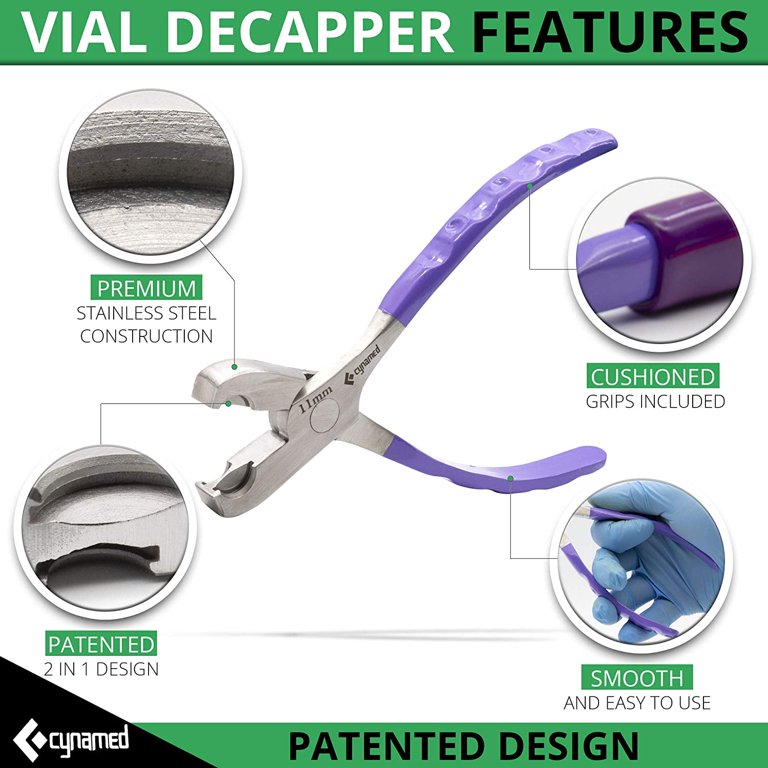 Cynamed Twin Action Decapper Pliers - Perfect for Decapping 8mm and 11mm  Crimped Vials and Bottles