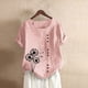 thumbnail image 1 of Fiudx Liquidación de Ahorros de Verano Moda Mujer Verano Suelta Impresión Cuello Redondo Camiseta Manga Corta Blusa Casual Tops, 1 of 3