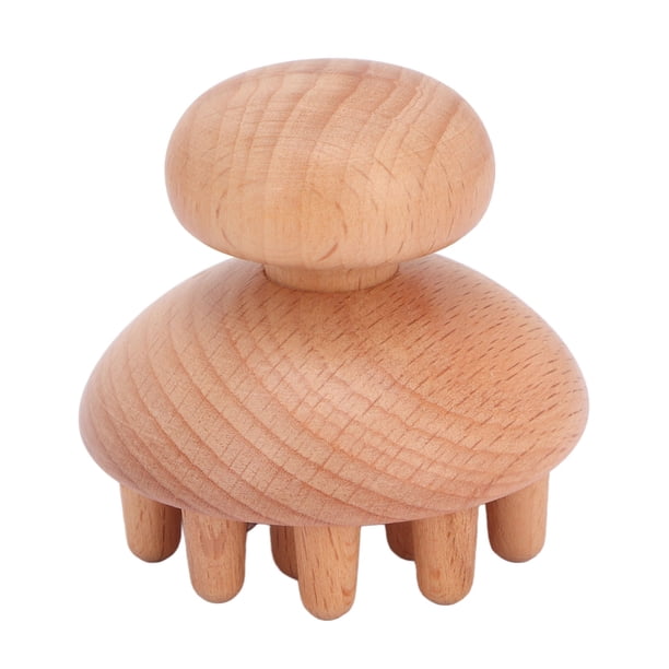 Masajeador de hongos de madera que promueve la circulación y limpia los meridianos. Herramienta de masaje manual portátil para cabeza, cintura, abdomen y muslos.