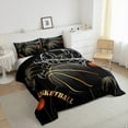 thumbnail image 3 of jejeloiu Black Basketball King Size Comforter Sets,Ball Games Bedding Comforter Set,Black Gold Orange Bedding Set,Lightweight Room Decor Reversible,3-Piece, 3 of 8