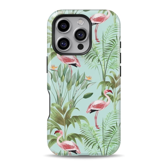 DesignSkinz Scratch-Resistant Hard Slim Case Compatible with iPhone 16 (Compatible with MagSafe) - The Tropical Flamingo Scene