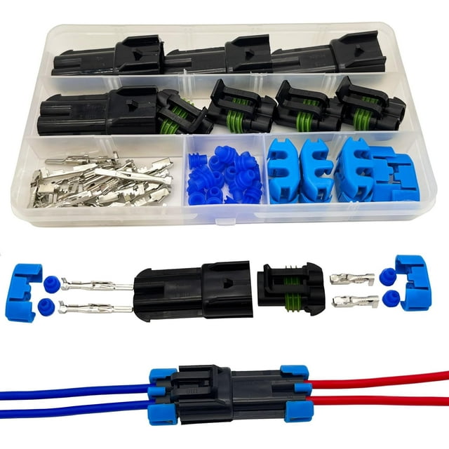 GHSDFBB 14-12 AWG 2 Pin Connector Weather Pack Connectors Kit 2 Wire Waterproof Automotive Electrical Plug Connectors Quick Connect and Disconnect (4 Set)