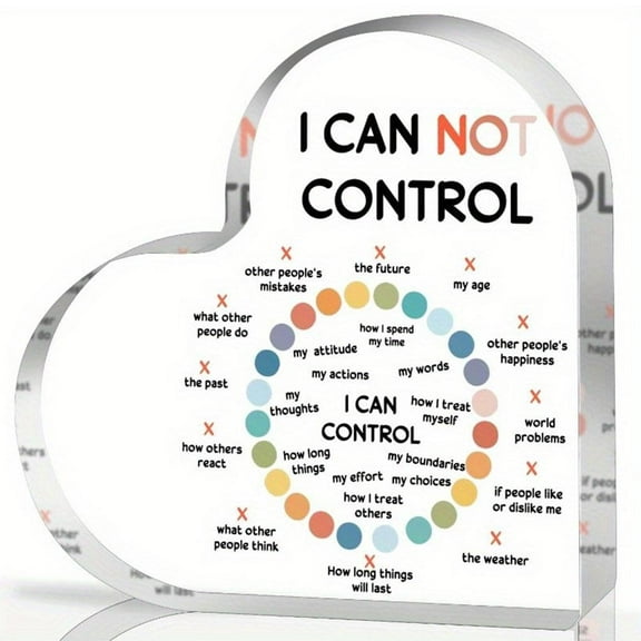 I CAN NOT CONTROL Ornament, Mental Health Affirmation Heart, Psychotherapy Affirmations Heart Acrylic Sign,Desk Decor for Social Worker School Counseling Therapy Office,Motivational Gifts C6C4