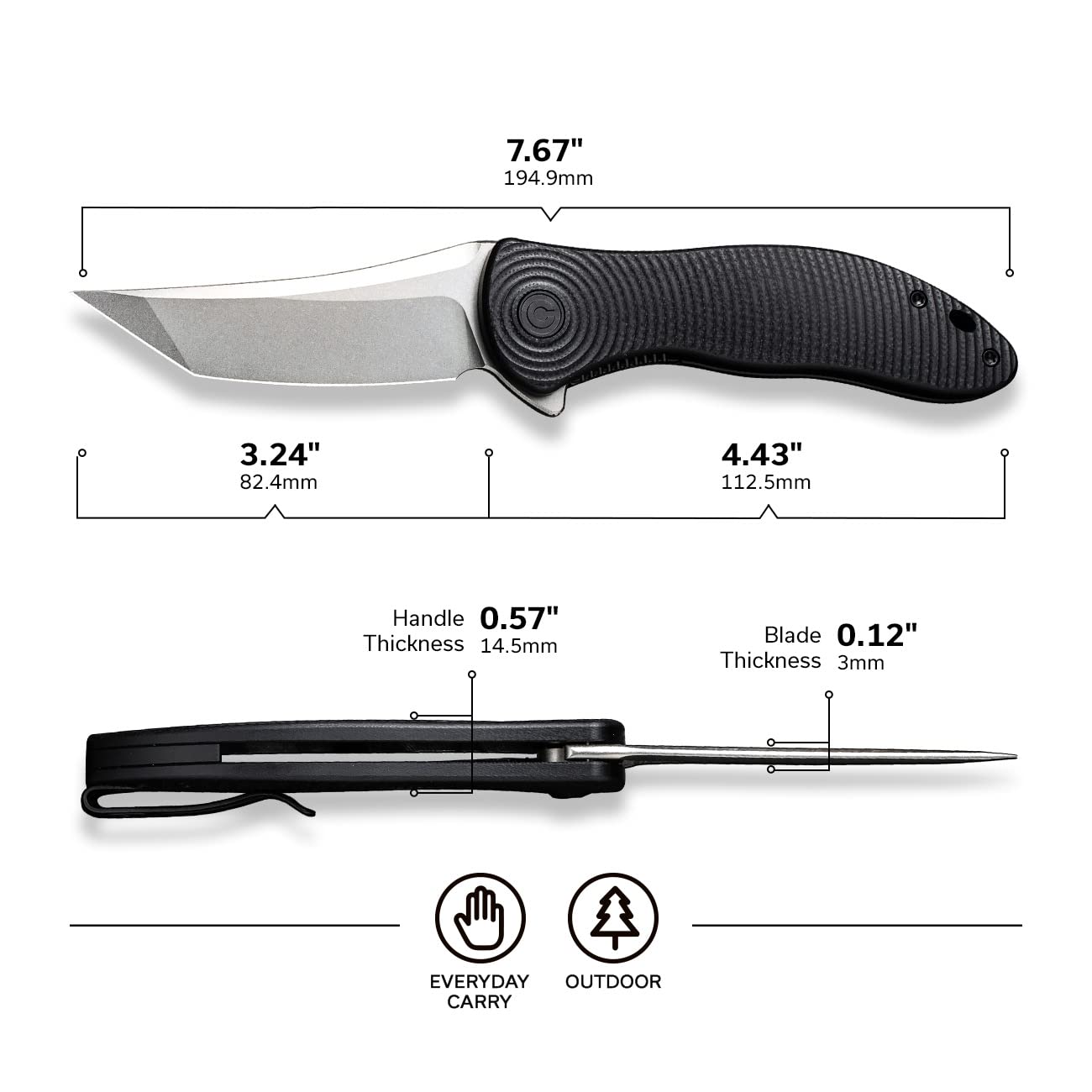 CIVIVI Pocket Folding Knife 3.24" Nitro-V Blade, Jim O’Young Synergy 3 Liner Lock Knife C20075B-1