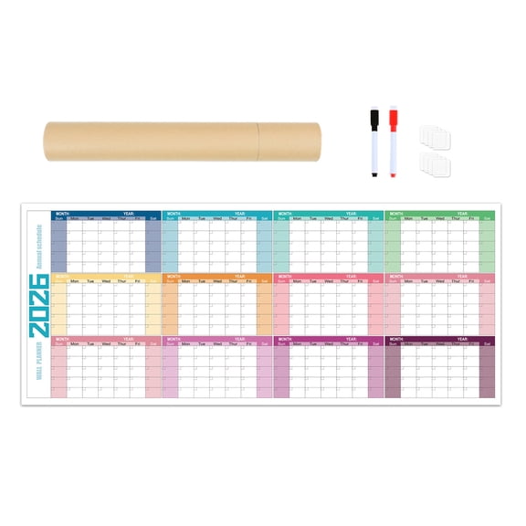 2026 Wall Mounted Calendar Yearly Planner Undated 100x42cm Erasable Full Year to View Calendar For Home Classroom