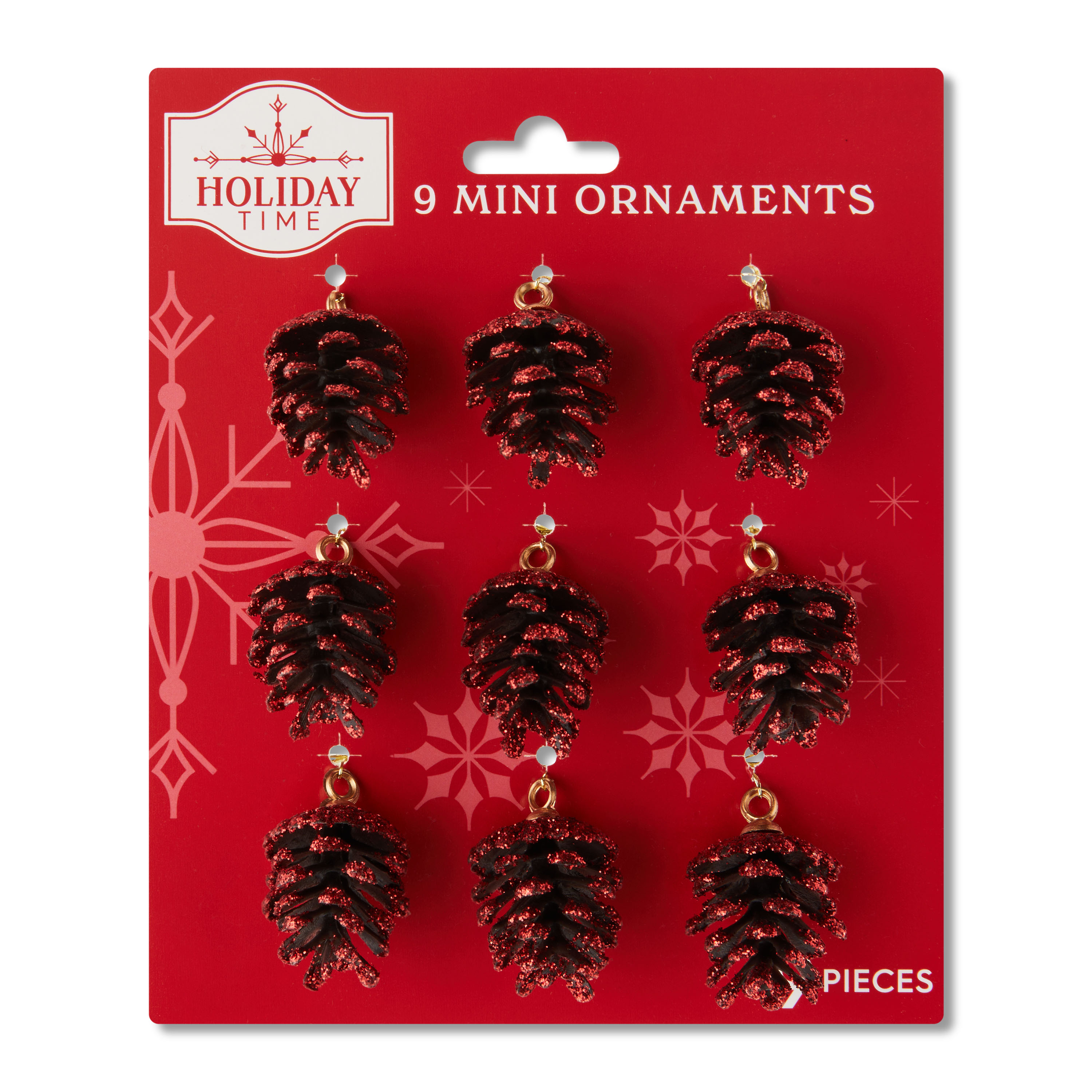 Red Glitter Mini Pinecone Christmas Ornaments, 9 Count, by Holiday Time