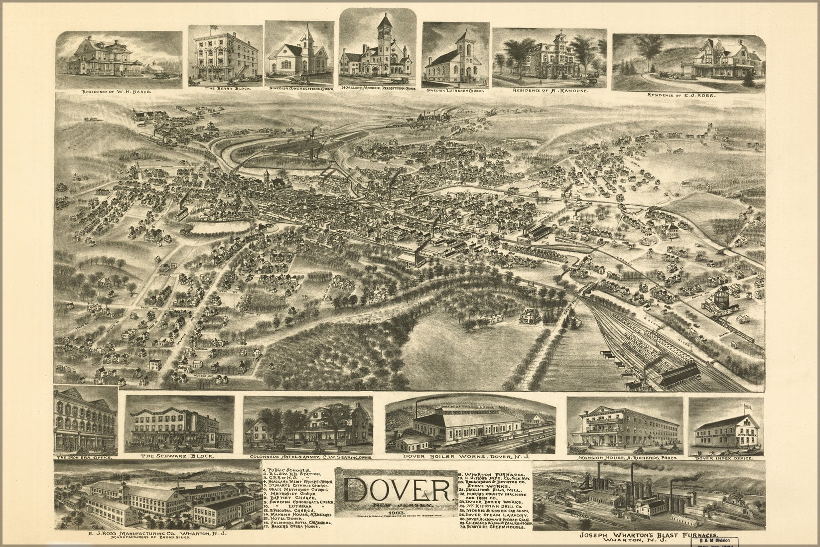 24"x36" Gallery Poster, map of Dover, New Jersey 1903 - Walmart.com