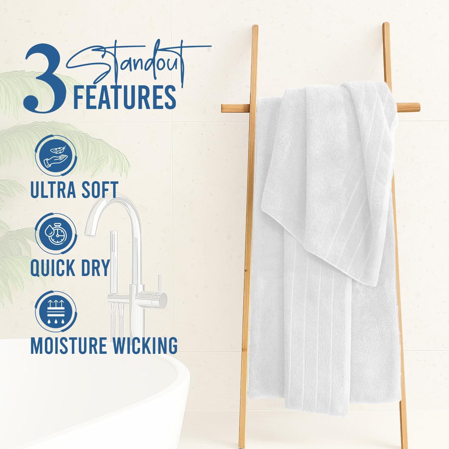 Dan River Bath Towel 30x60 pack of 4 Ultra Soft Quick Drying Large Cotton Towel - White