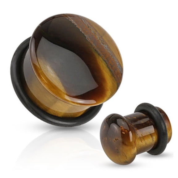 Pair of Organic Tiger Eye Stone Plugs Ear Gauges - Size=5/8