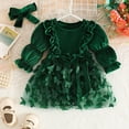 thumbnail image 2 of Pandaie Toddler Baby Girls Christmas Velvet Dress Butterfly Puff Sleeve Outfit 3M 6M 9M 12M 18M with Bow Headband Green,9-12 Months, 2 of 8