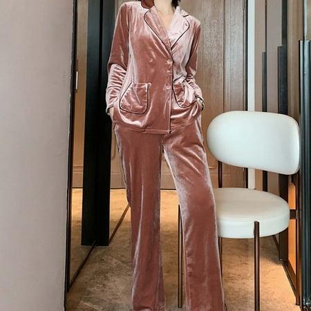 

Binmer Women Pajama Suit Autumn And Winter Golden Velvet Long Sleeve Trousers Suit Pajamas