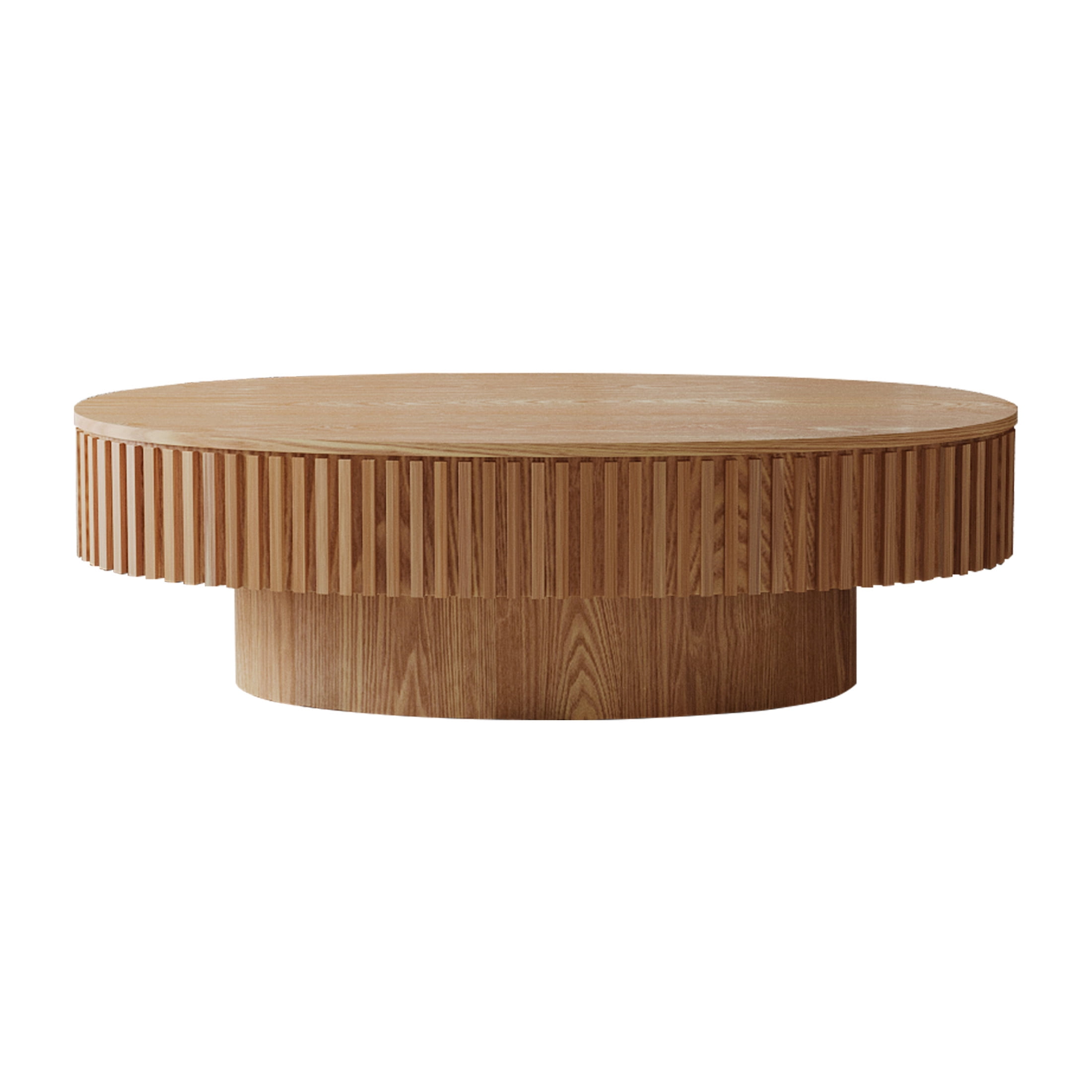 Noble House Leigh 47" Oval Coffee Table with Hidden Storage, Solid Wood Veneer Fluted Accent Tea Table, Natural